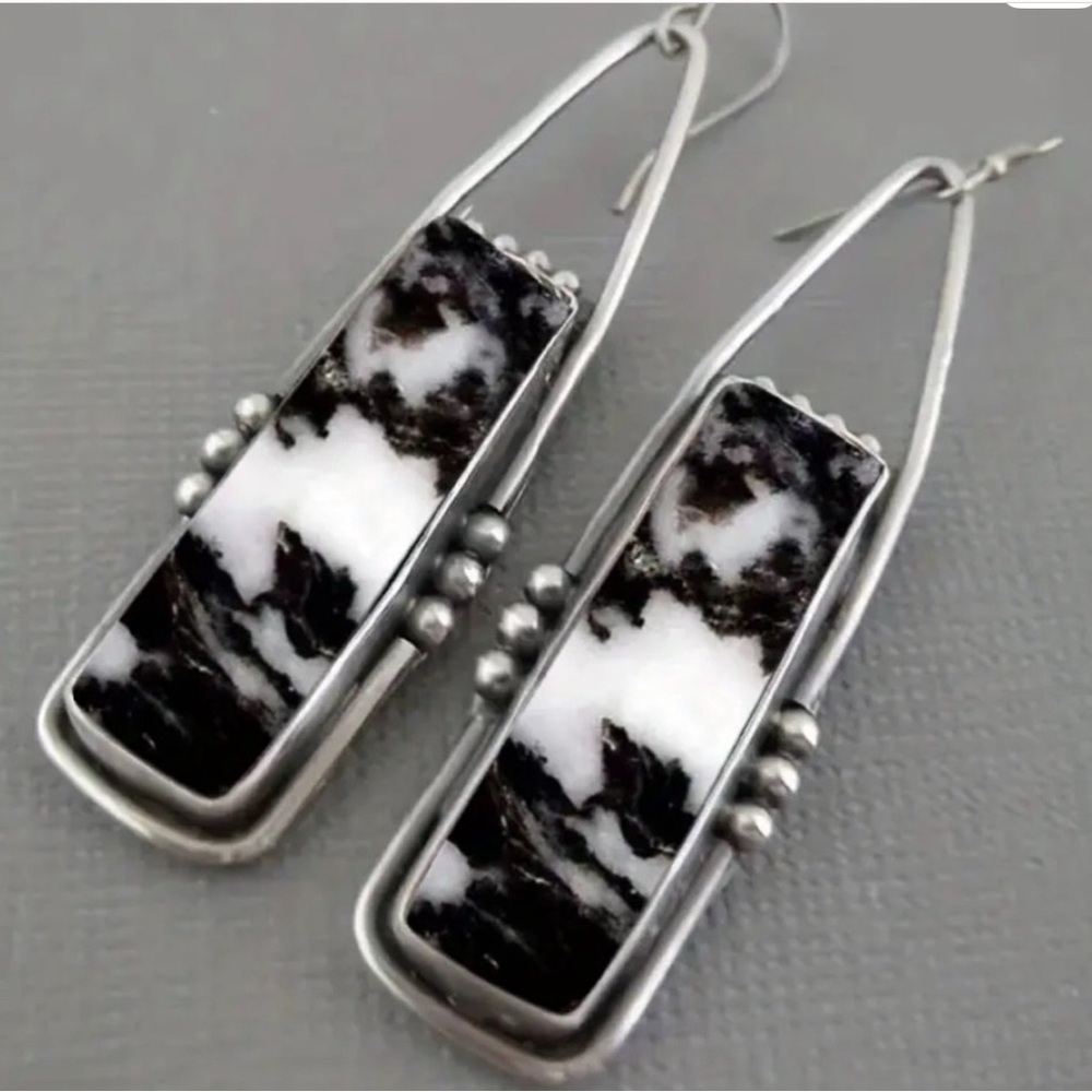 Art Deco Black&White Mosaic Rectangle Earrings NWT
